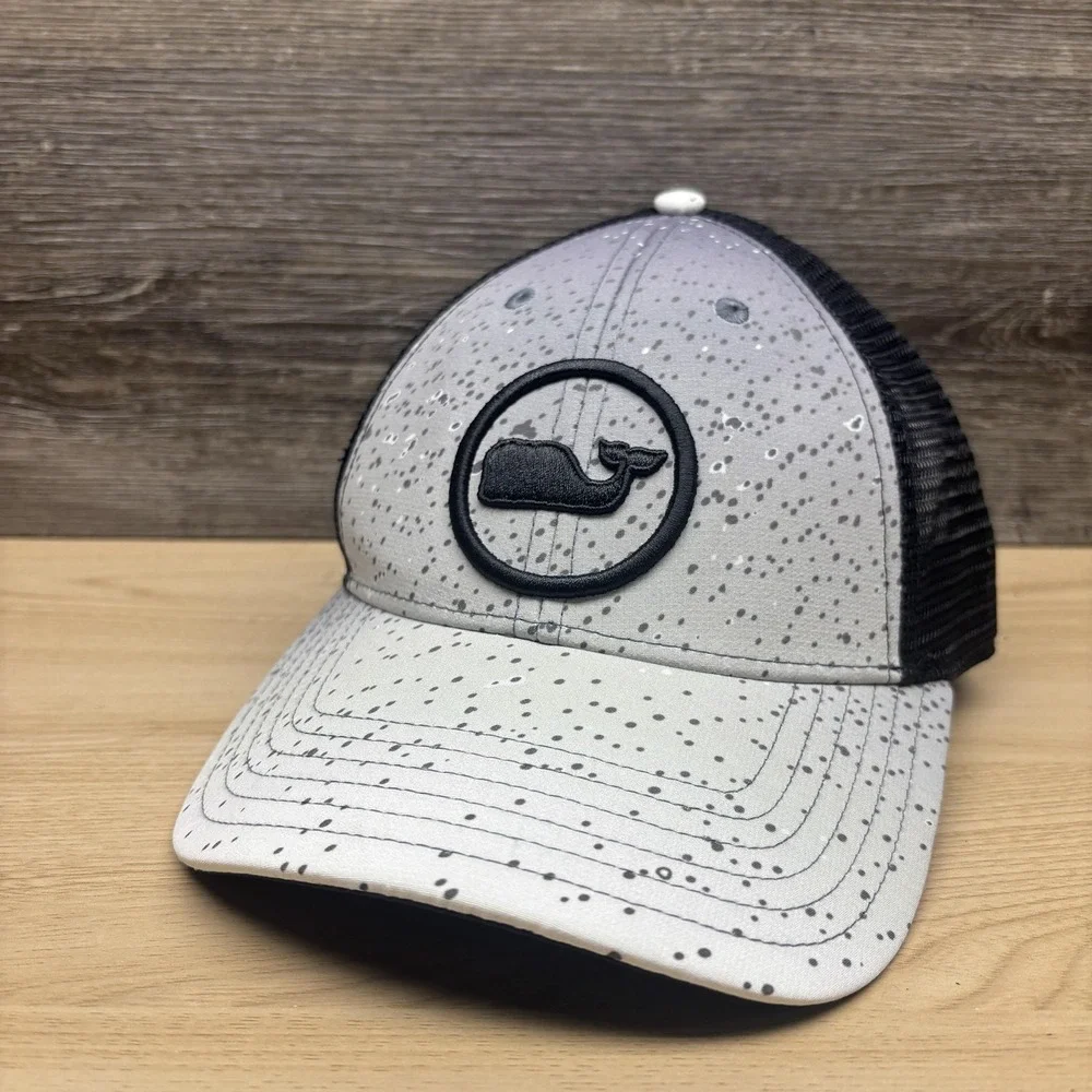 Vineyard Vines Hat Cap Snap Back‎ Black Gray Whale Logo Mesh Trucker Mens